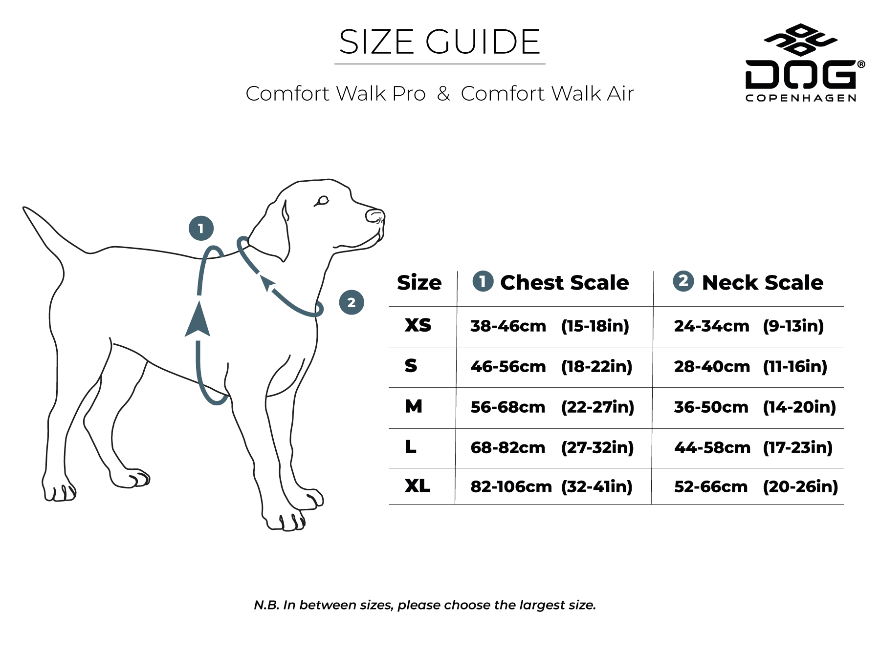 Size Guide - DOG Copenhagen - Comfort Walk Air harness